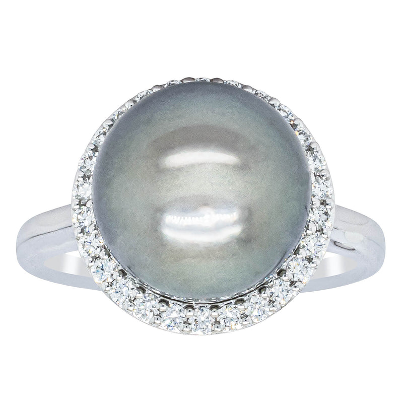 18ct White Gold Tahitian Black Pearl & Diamond Callisto Ring-Ring-Walker & Hall