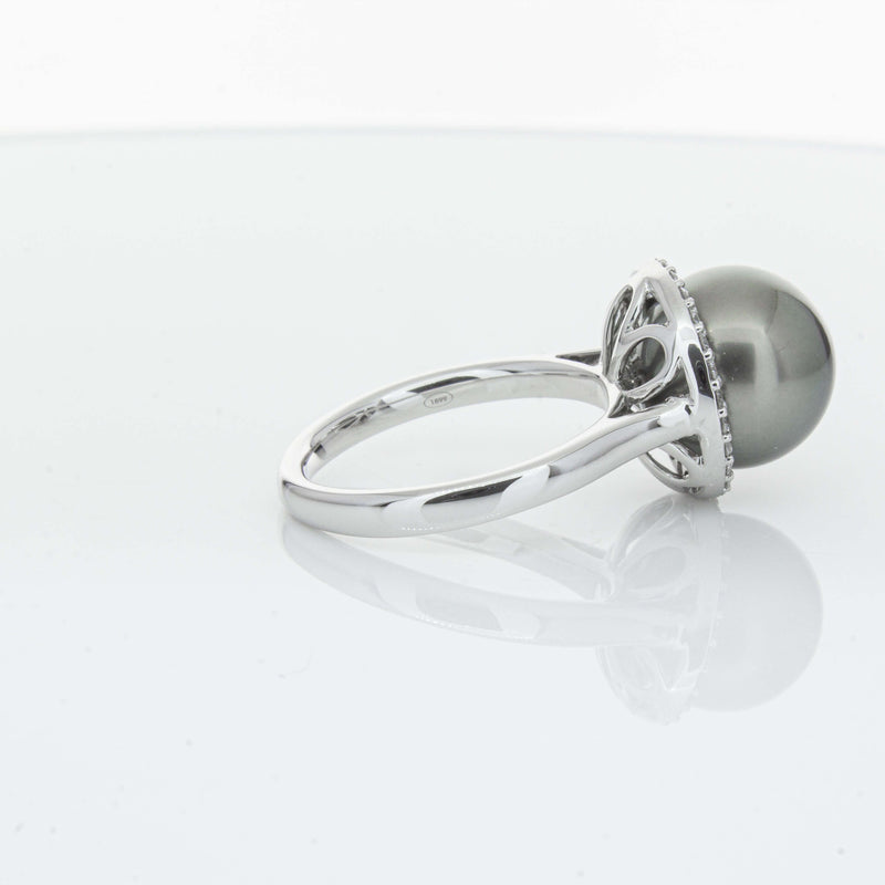 18ct White Gold Tahitian Black Pearl & Diamond Callisto Ring-Ring-Walker & Hall