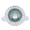 18ct White Gold 9.1mm Tahitian Black Pearl & Diamond Daisy Ring-Ring-Walker & Hall
