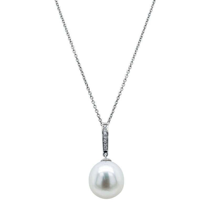 18ct White Gold 12.2mm South Sea Pearl & Diamond Pendant - Necklace - Walker & Hall