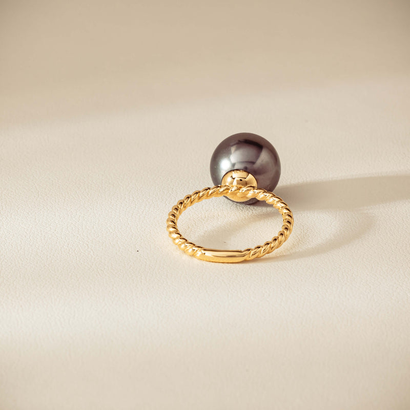 18ct Yellow Gold 12mm Black Pearl Twine Ring - Ring - Walker & Hall