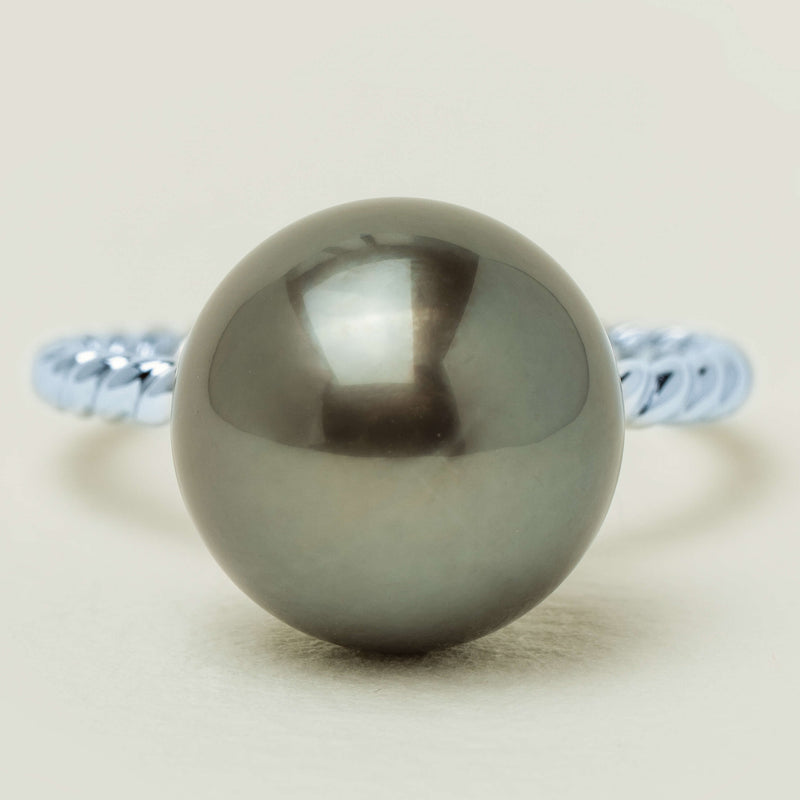 18ct White Gold 12mm Black Pearl Twine Ring - Ring - Walker & Hall