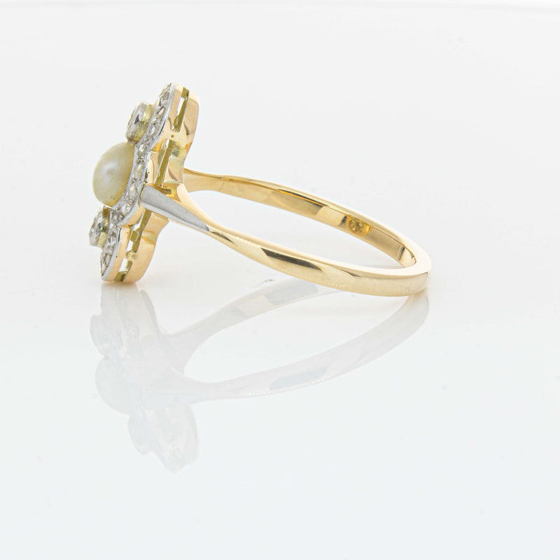 Vintage 14ct Yellow Gold Pearl & Diamond Ring - Ring - Walker & Hall