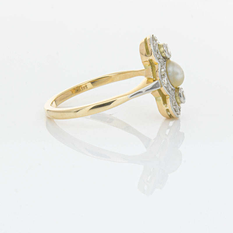 Vintage 14ct Yellow Gold Pearl & Diamond Ring - Ring - Walker & Hall