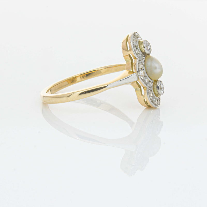 Vintage 14ct Yellow Gold Pearl & Diamond Ring - Ring - Walker & Hall