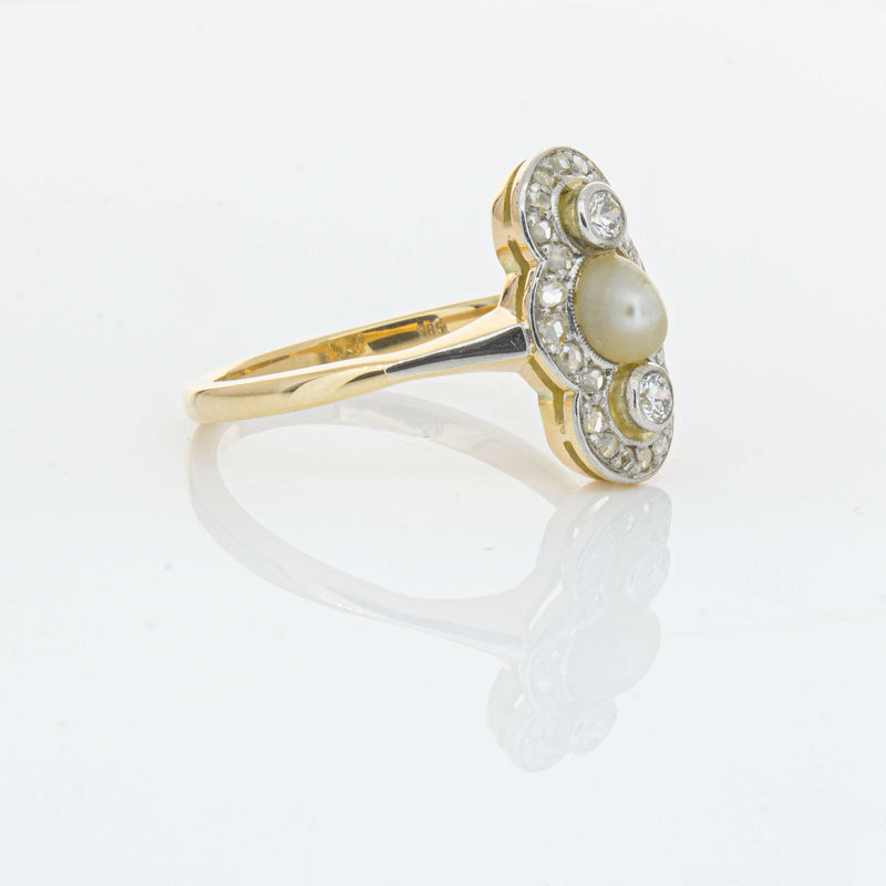 Vintage 14ct Yellow Gold Pearl & Diamond Ring - Ring - Walker & Hall