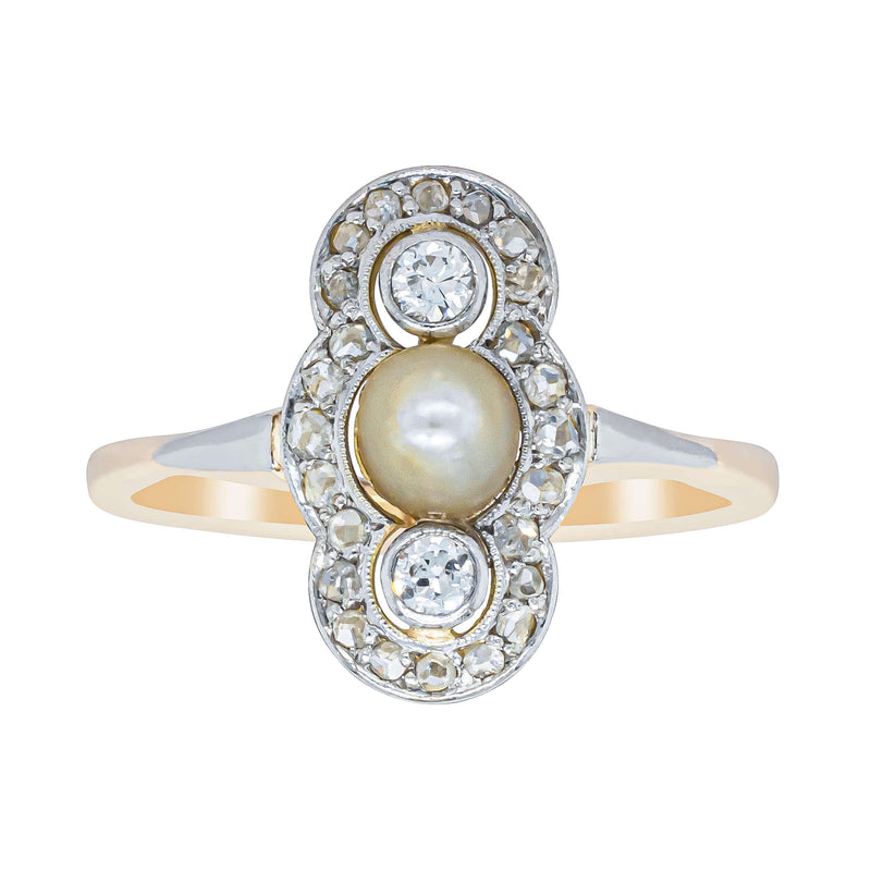 Vintage 14ct Yellow Gold Pearl & Diamond Ring - Ring - Walker & Hall