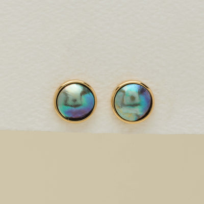 18ct Yellow Gold 8mm Paua Pearl Stud Earrings - Earrings - Walker & Hall