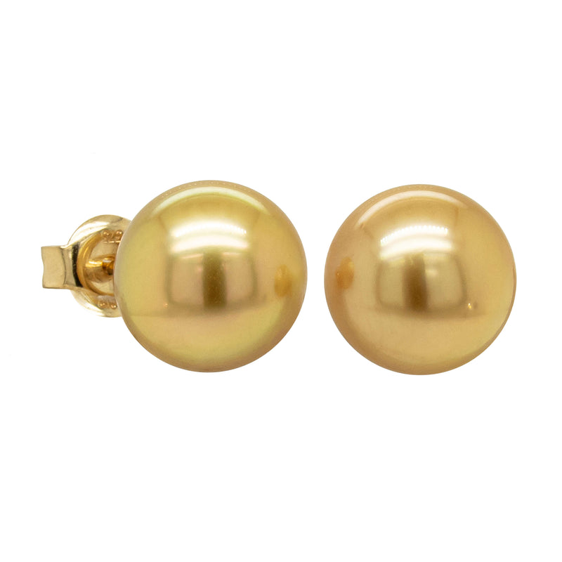 9ct Yellow Gold 10mm Golden Pearl Stud Earrings - Earrings - Walker & Hall
