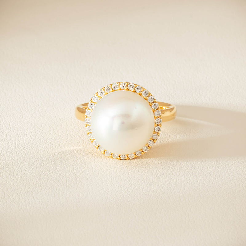 18ct Yellow Gold 12.8mm South Sea Pearl & Diamond Callisto Ring - Ring - Walker & Hall