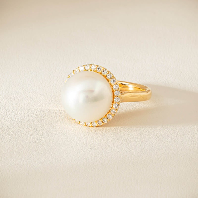 18ct Yellow Gold 12.8mm South Sea Pearl & Diamond Callisto Ring - Ring - Walker & Hall