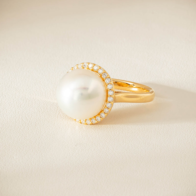 18ct Yellow Gold 12.8mm South Sea Pearl & Diamond Callisto Ring - Ring - Walker & Hall