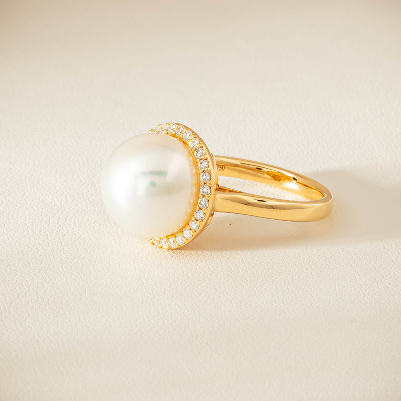 18ct Yellow Gold 12.8mm South Sea Pearl & Diamond Callisto Ring - Ring - Walker & Hall