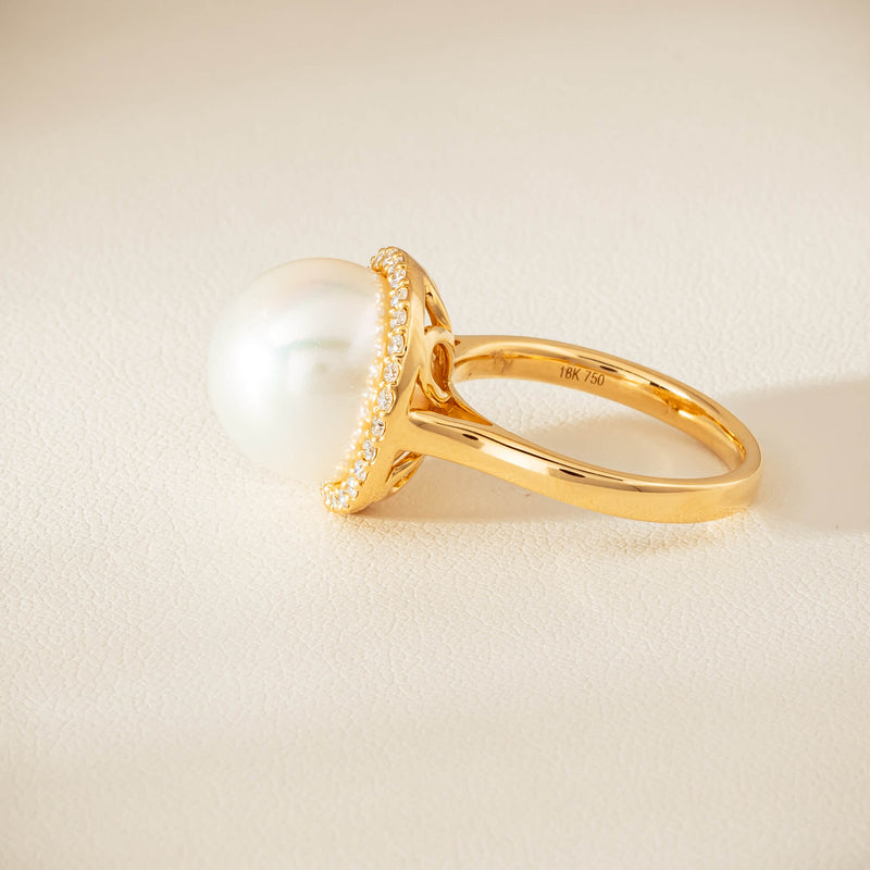 18ct Yellow Gold 12.8mm South Sea Pearl & Diamond Callisto Ring - Ring - Walker & Hall