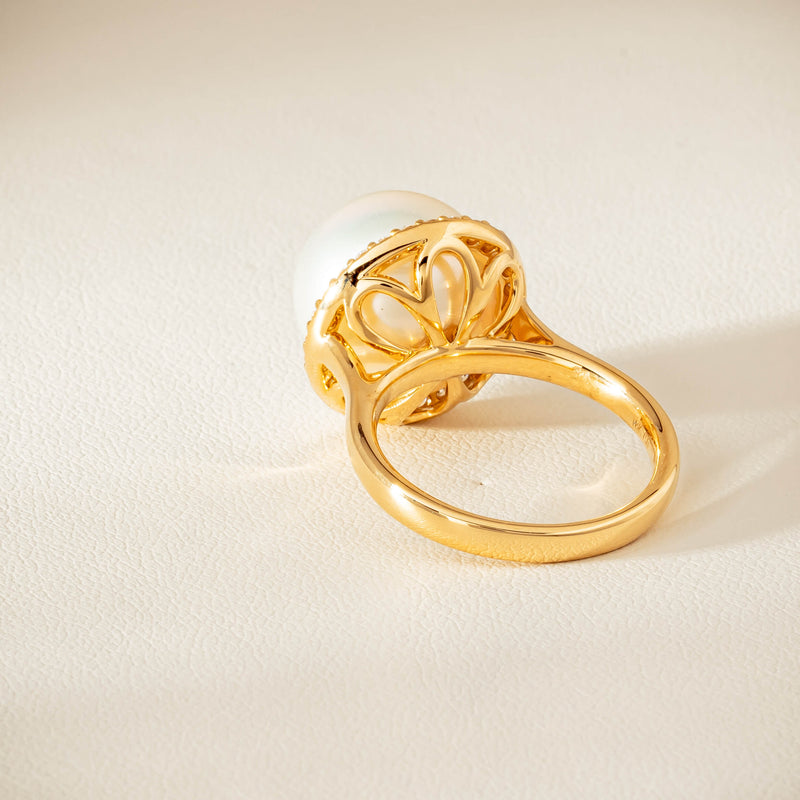 18ct Yellow Gold 12.8mm South Sea Pearl & Diamond Callisto Ring - Ring - Walker & Hall