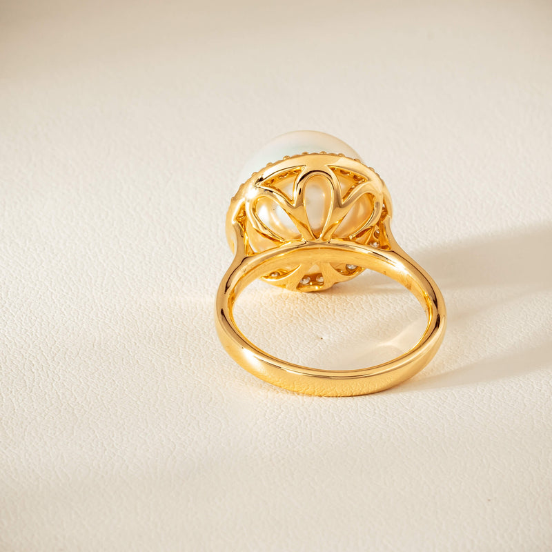 18ct Yellow Gold 12.8mm South Sea Pearl & Diamond Callisto Ring - Ring - Walker & Hall