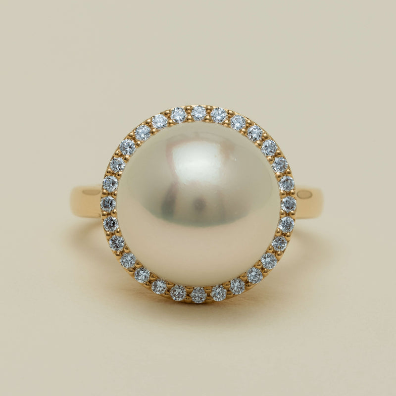 18ct Yellow Gold 12.8mm South Sea Pearl & Diamond Callisto Ring - Ring - Walker & Hall