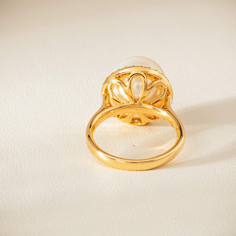 18ct Yellow Gold 12.8mm South Sea Pearl & Diamond Callisto Ring - Ring - Walker & Hall