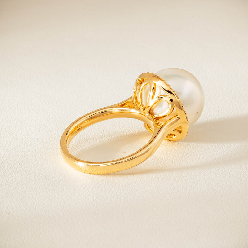 18ct Yellow Gold 12.8mm South Sea Pearl & Diamond Callisto Ring - Ring - Walker & Hall