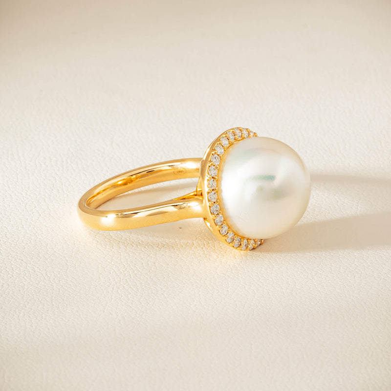18ct Yellow Gold 12.8mm South Sea Pearl & Diamond Callisto Ring - Ring - Walker & Hall