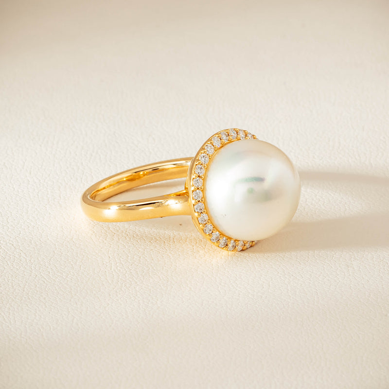 18ct Yellow Gold 12.8mm South Sea Pearl & Diamond Callisto Ring - Ring - Walker & Hall