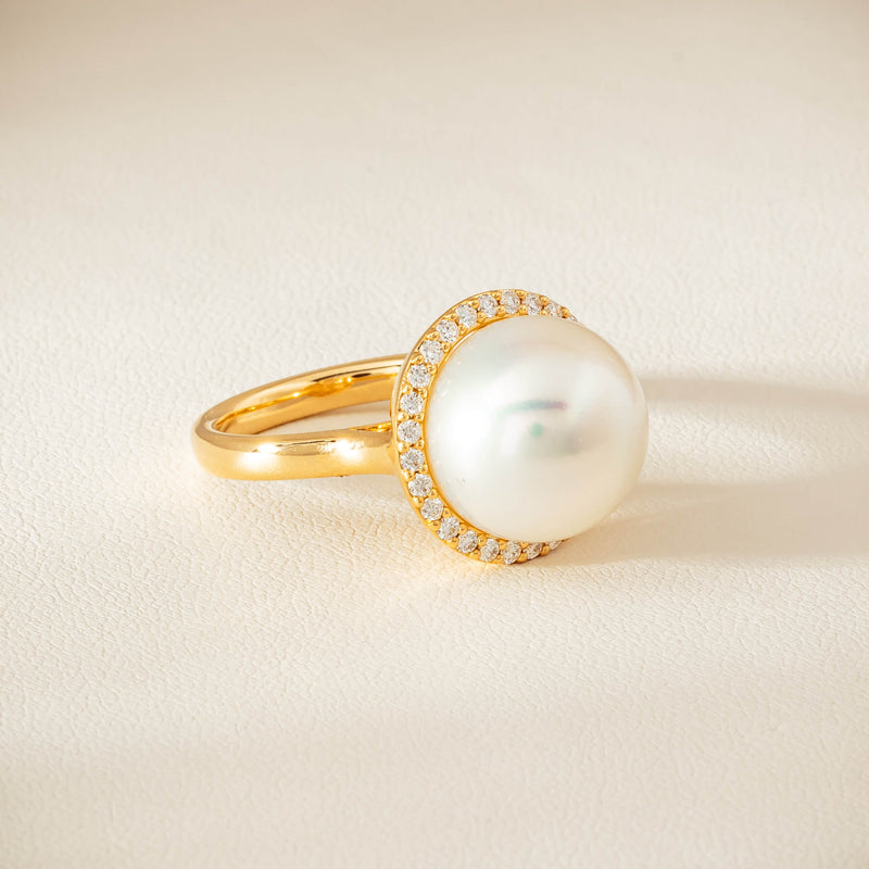 18ct Yellow Gold 12.8mm South Sea Pearl & Diamond Callisto Ring - Ring - Walker & Hall