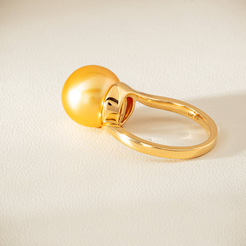 18ct Yellow Gold 12mm Golden South Sea Pearl Ring - Ring - Walker & Hall