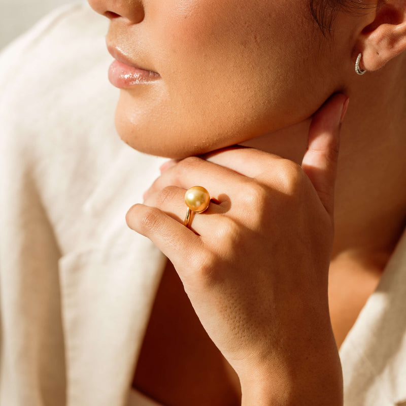 18ct Yellow Gold 12mm Golden South Sea Pearl Ring - Ring - Walker & Hall