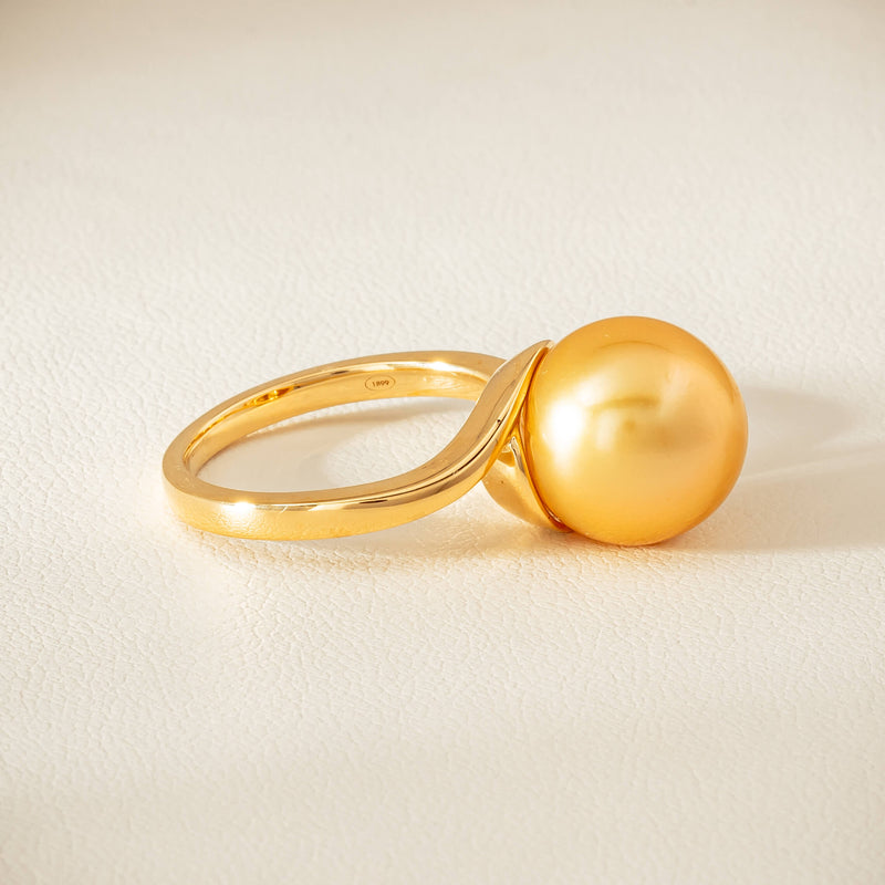 18ct Yellow Gold 12mm Golden South Sea Pearl Ring - Ring - Walker & Hall