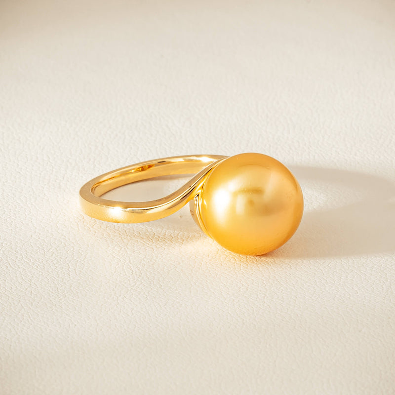 18ct Yellow Gold 12mm Golden South Sea Pearl Ring - Ring - Walker & Hall