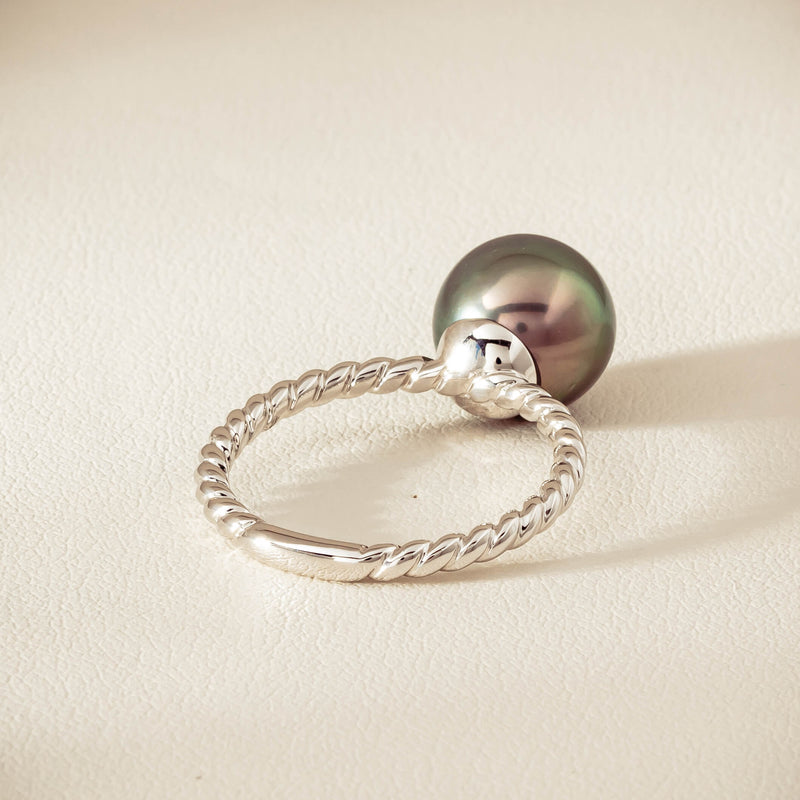 18ct White Gold 10mm Black Pearl Twine Ring - Ring - Walker & Hall