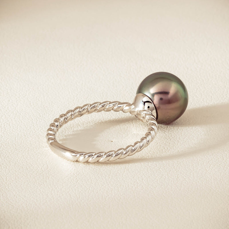 18ct White Gold 10mm Black Pearl Twine Ring - Ring - Walker & Hall