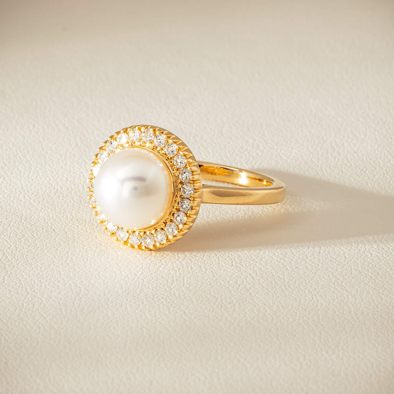 18ct Yellow Gold 9mm South Sea Pearl & Diamond Daisy Ring - Ring - Walker & Hall