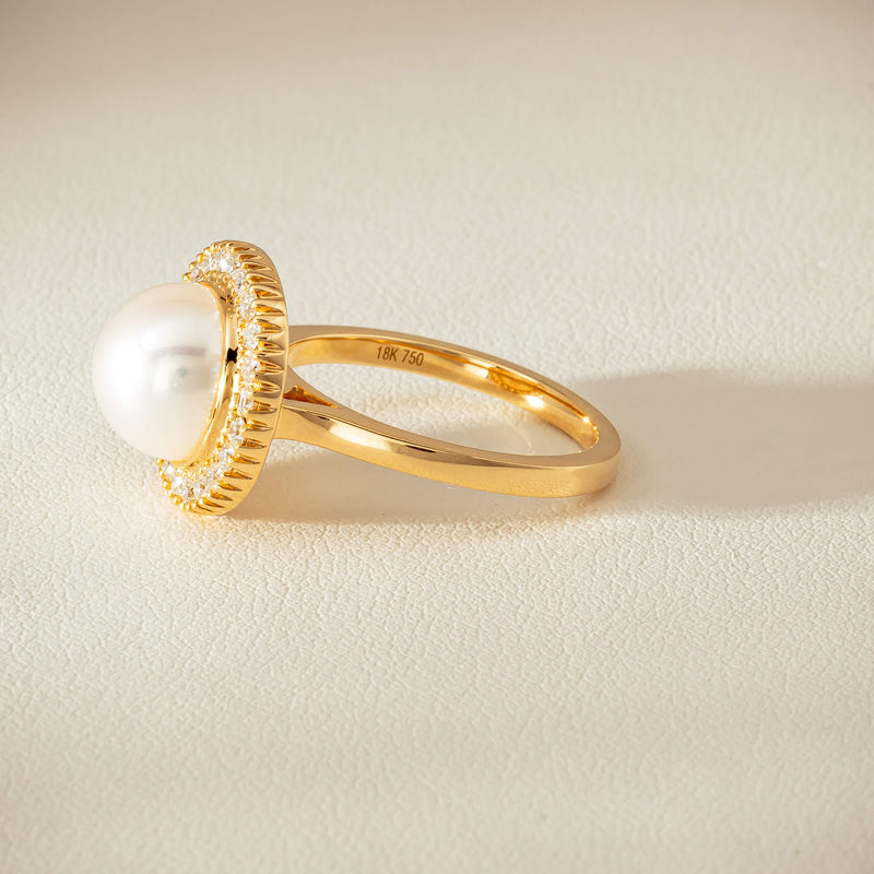 18ct Yellow Gold 9mm South Sea Pearl & Diamond Daisy Ring - Ring - Walker & Hall