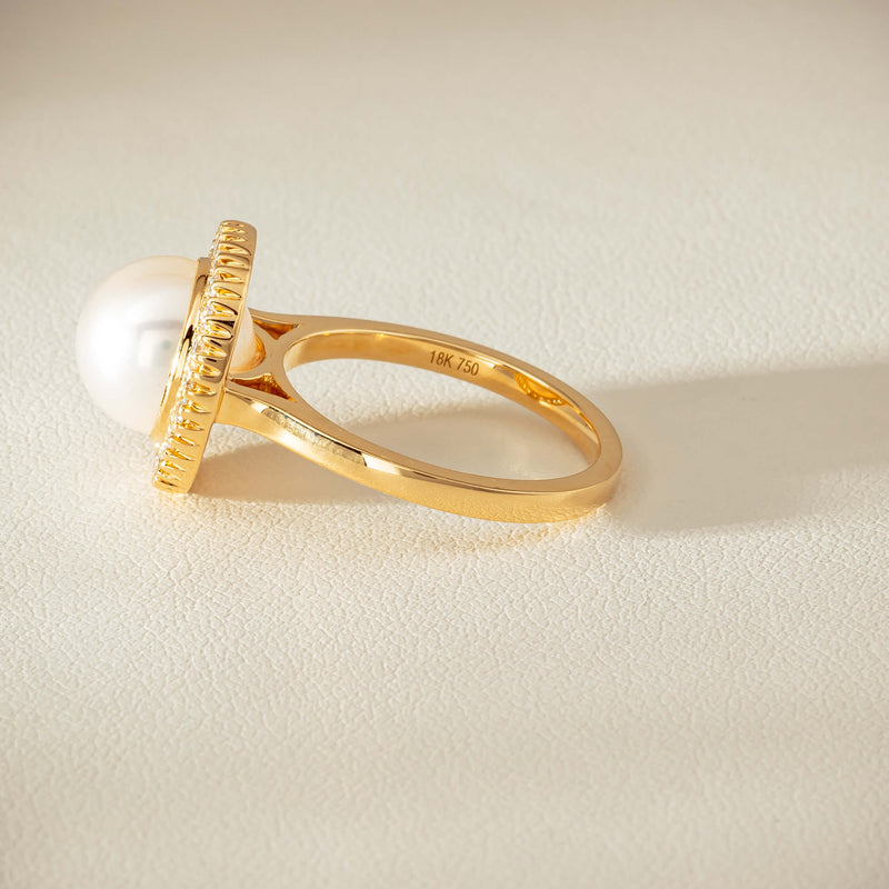 18ct Yellow Gold 9mm South Sea Pearl & Diamond Daisy Ring - Ring - Walker & Hall