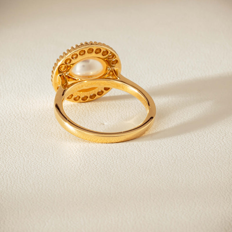 18ct Yellow Gold 9mm South Sea Pearl & Diamond Daisy Ring - Ring - Walker & Hall
