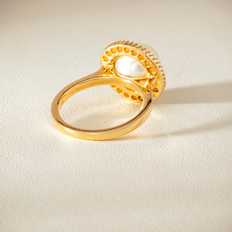 18ct Yellow Gold 9mm South Sea Pearl & Diamond Daisy Ring - Ring - Walker & Hall