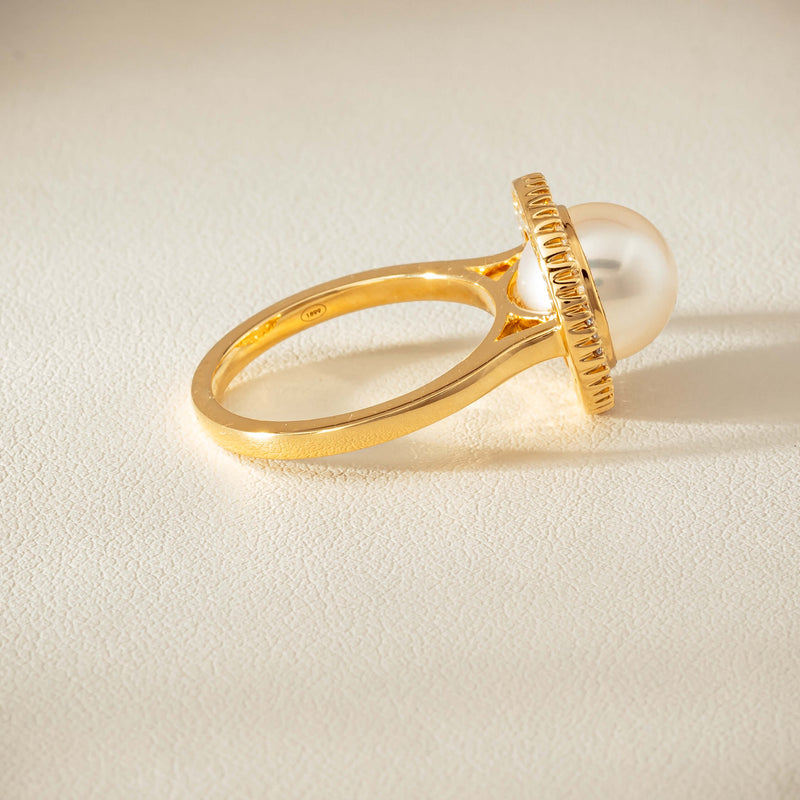 18ct Yellow Gold 9mm South Sea Pearl & Diamond Daisy Ring - Ring - Walker & Hall
