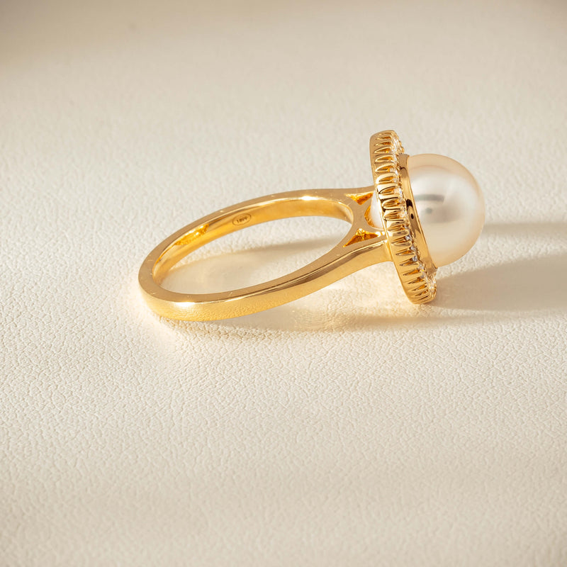 18ct Yellow Gold 9mm South Sea Pearl & Diamond Daisy Ring - Ring - Walker & Hall