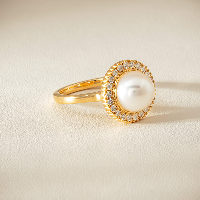 18ct Yellow Gold 9mm South Sea Pearl & Diamond Daisy Ring - Ring - Walker & Hall
