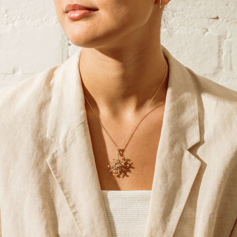 Vintage 9ct Rose Gold Seed Pearl Starburst Pendant