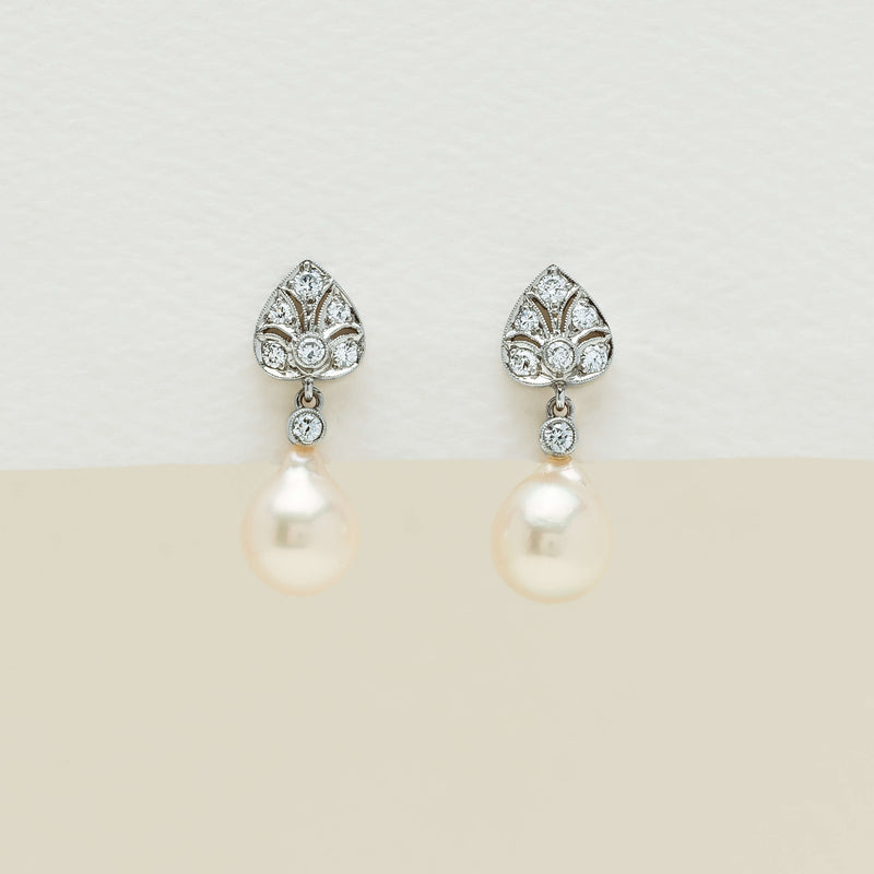 Deja Vu 18ct White Gold Akoya Pearl & Diamond Earrings - Earrings - Walker & Hall