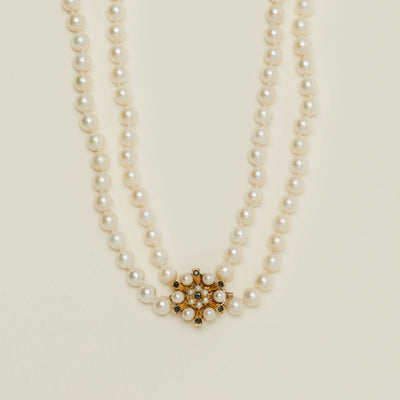 Deja Vu 9ct Yellow Gold Cultured Pearl & Sapphire Strand