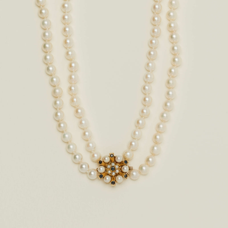Deja Vu 9ct Yellow Gold Cultured Pearl & Sapphire Strand
