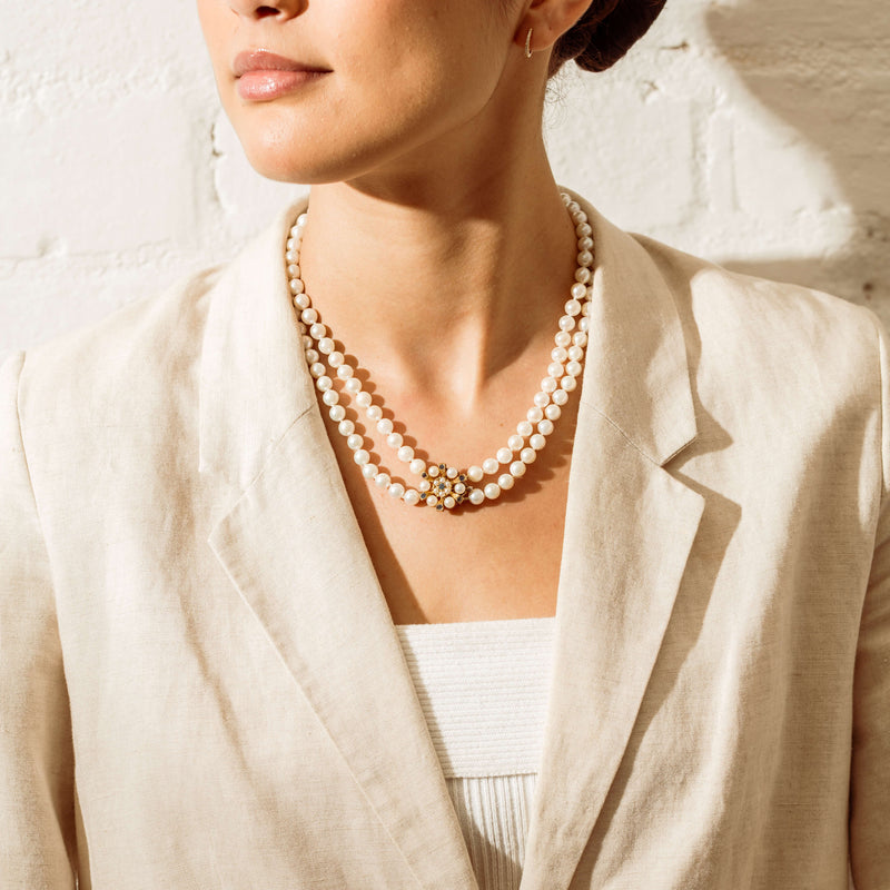 Deja Vu 9ct Yellow Gold Cultured Pearl & Sapphire Strand