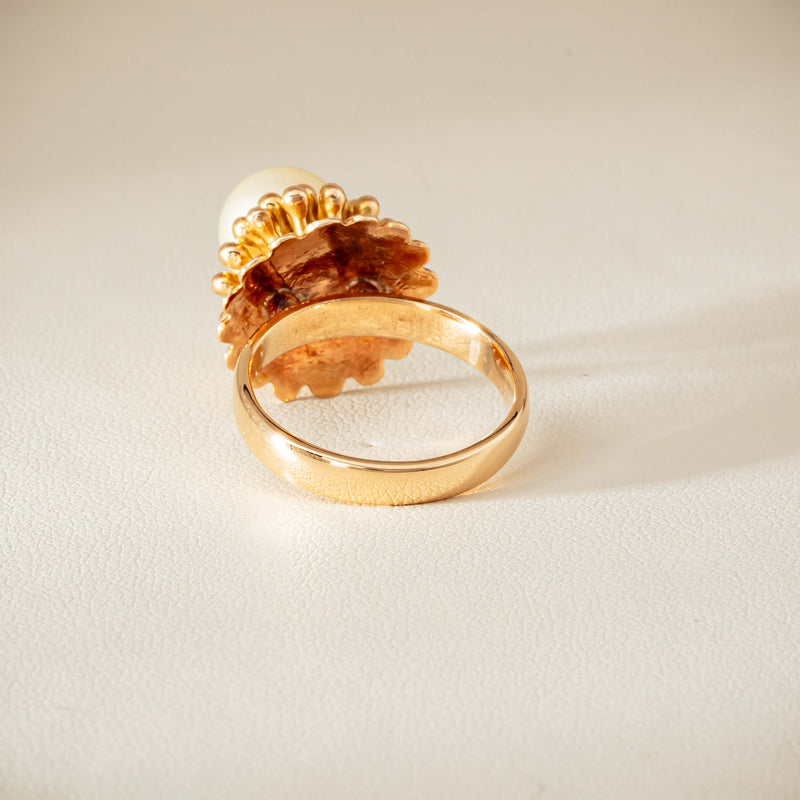 Vintage 14ct Yellow Gold 9mm Akoya Pearl Flower Ring
