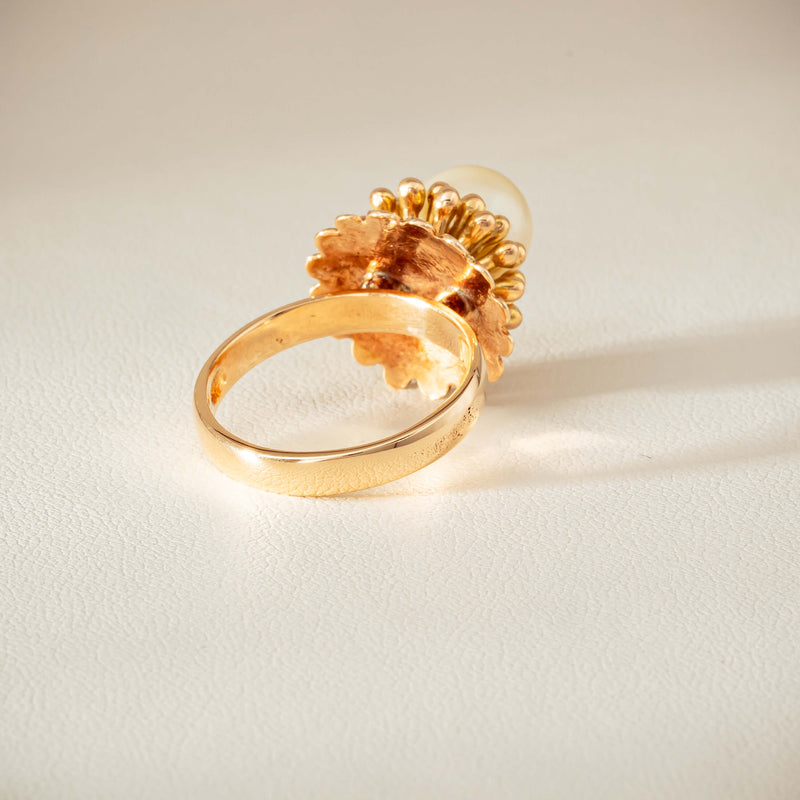 Vintage 14ct Yellow Gold 9mm Akoya Pearl Flower Ring