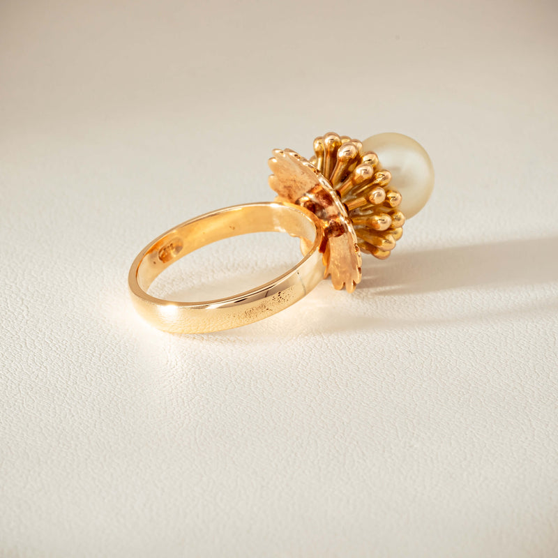 Vintage 14ct Yellow Gold 9mm Akoya Pearl Flower Ring