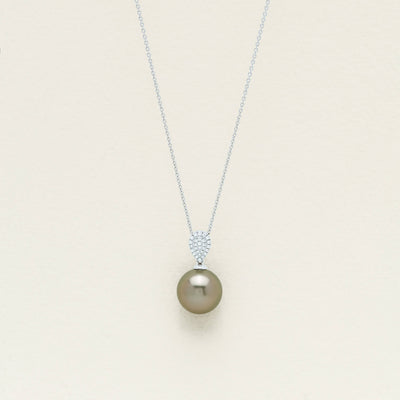 18ct White Gold 13.5mm Tahitian Pearl Diamond Aegean Pendant - Necklace - Walker & Hall