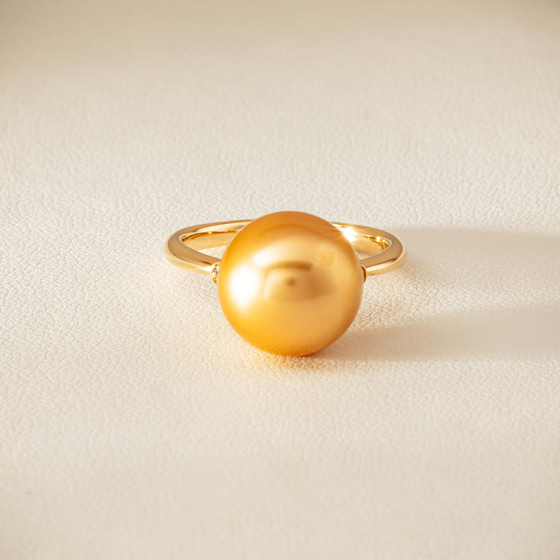18ct Yellow Gold 12mm Golden South Sea Pearl Diamond Ring - Ring - Walker & Hall